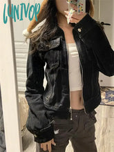 Lunivop 2024 Zipper Jeans Solid Coats Streetwear Fashion All Match Ins Chaquetas Mujer Women Turn